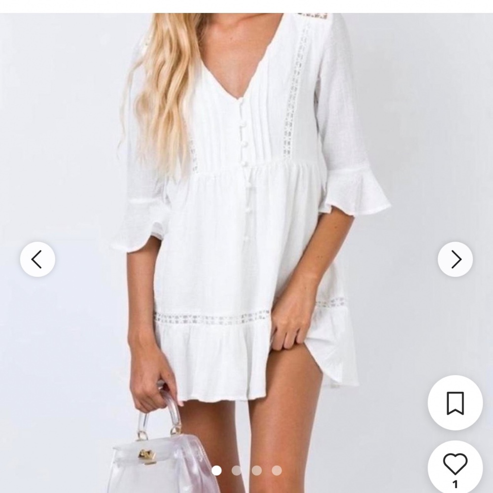 Princess Polly Women’s SZ 8 White Mini Dress w/Floaral Cut Detail 3/4 Sleeve